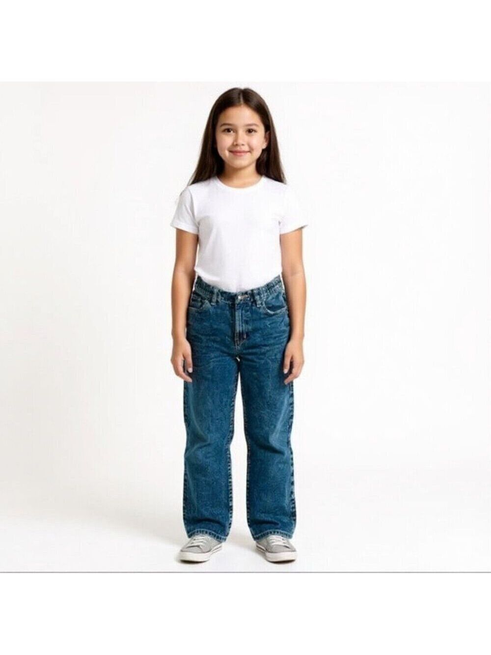 Gap Kids Barrel Jeans elasticized waist zip fly button closure medium indigo was